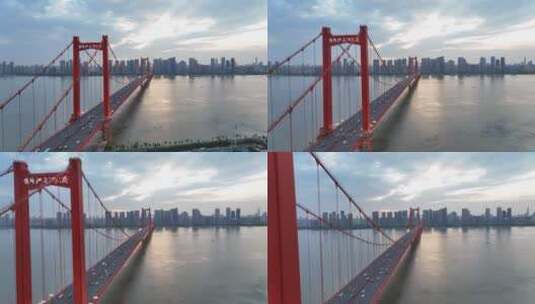 武汉鹦鹉洲长江大桥平视直推镜头，2022最新高清在线视频素材下载