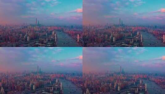 晚霞映衬下的上海高清在线视频素材下载