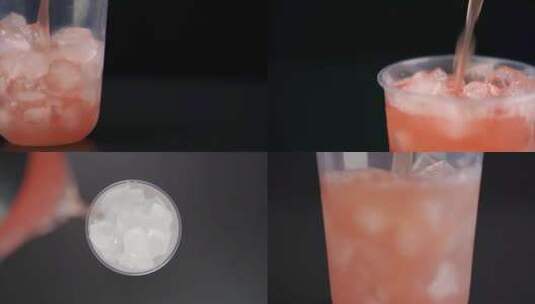 西瓜汁番茄汁饮品果汁冰块升格慢动作实拍高清在线视频素材下载
