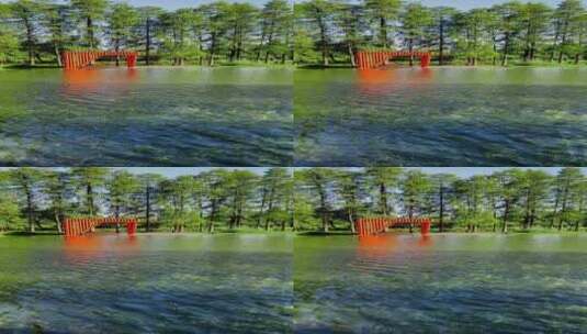 池塘边红色亭子竖版高清在线视频素材下载
