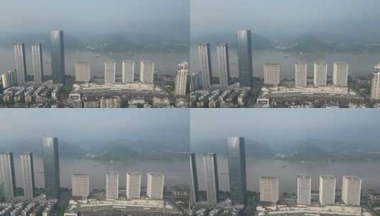 航拍宜昌长江边高楼建筑高清在线视频素材下载