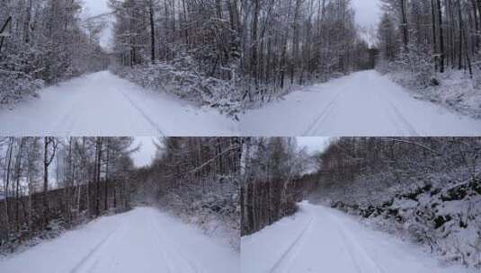 行驶在大兴安岭森林雪路上高清在线视频素材下载