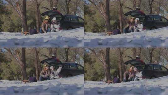 幸福情侣坐在雪地里高清在线视频素材下载