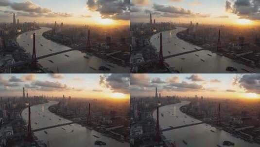 上海杨浦大桥大范围延时日落4K高清在线视频素材下载