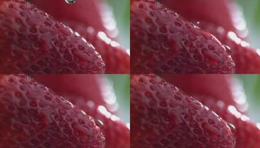 水滴落在草莓上的慢镜头高清在线视频素材下载