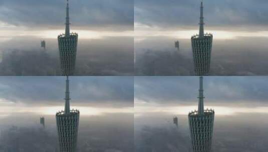 回南天的广州塔与平流雾高清在线视频素材下载