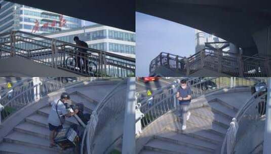 广州城市天桥行人4k视频素材高清在线视频素材下载