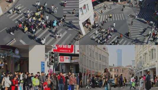 繁华城市街道路口斑马线过马路高清在线视频素材下载