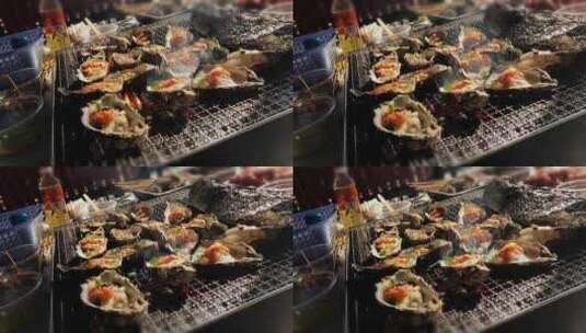 海鲜小吃生蚝烧烤路边美食高清在线视频素材下载