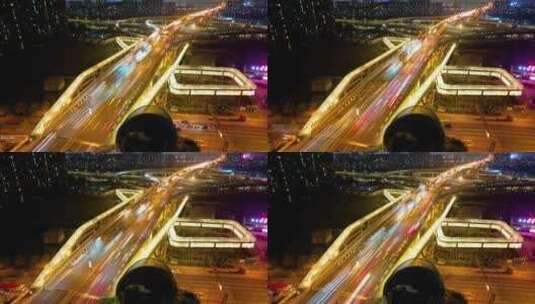 杭州钱塘新区东湖高架路立交桥夜景车流延时高清在线视频素材下载