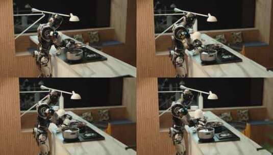 未来科技机器人厨房做菜-2高清在线视频素材下载