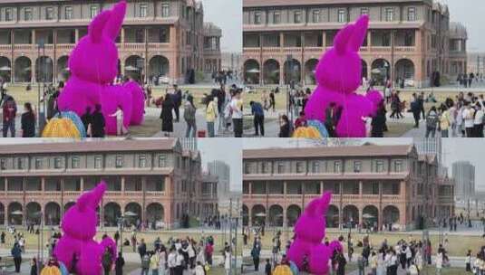 石家庄正太广场 巨型兔子高清在线视频素材下载