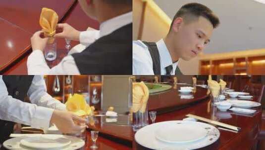酒店服务员整理餐桌高清在线视频素材下载