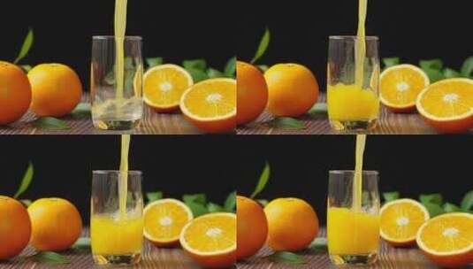玻璃杯子里倒入的新鲜橙汁高清在线视频素材下载