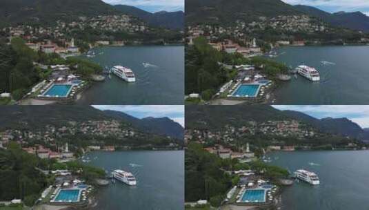 从空中俯瞰科莫湖畔的意大利村庄塞尔诺比奥高清在线视频素材下载