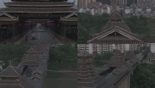 三江风雨桥航拍高清在线视频素材下载