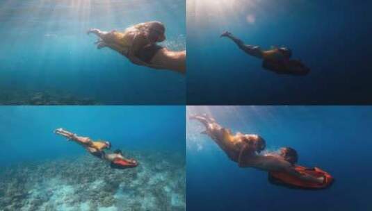 比基尼美女情侣大海潜水旅行度假村度假酒店高清在线视频素材下载