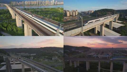 航拍中国高铁动车和谐号复兴号合集高清在线视频素材下载