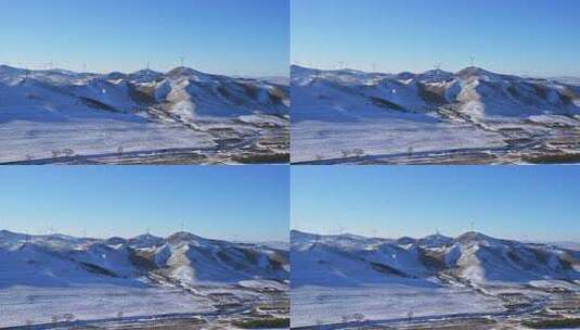 冬季丰宁坝上风电蓝天白云雪景高清在线视频素材下载