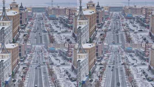 孙吴市冬季雪景航拍空镜高清在线视频素材下载