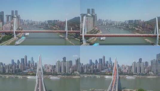 航拍重庆东水门长江大桥合集高清在线视频素材下载