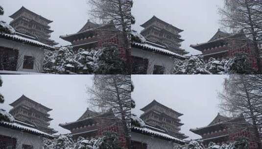 杭州径山寺雪后中式古建筑景观高清在线视频素材下载