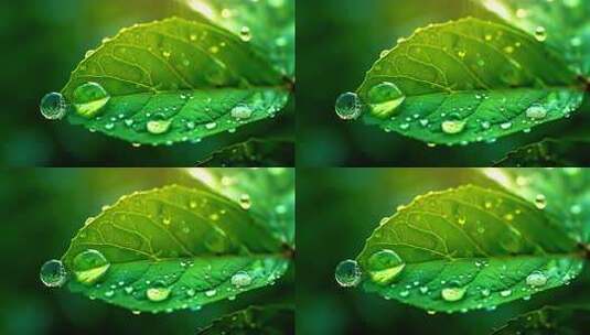 4K雨后植物绿叶微距叶片露珠自然高清在线视频素材下载