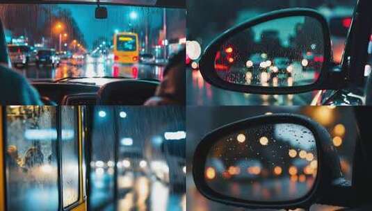 车窗雨幕中的霓虹都市夜间车流光影伤感情绪高清在线视频素材下载