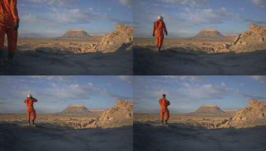 沙漠，橙色，头盔，陨石坑高清在线视频素材下载