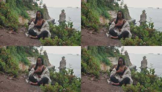 一个女人在户外做呼吸练习高清在线视频素材下载