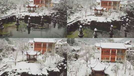 杭州法喜寺雪景浙江雪景古建筑雪景高清在线视频素材下载