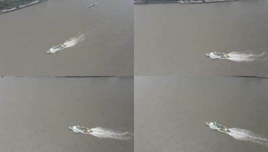 航拍黄浦江上的游艇高清在线视频素材下载