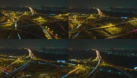 上海莘庄立交桥4K夜景延时航拍高清在线视频素材下载