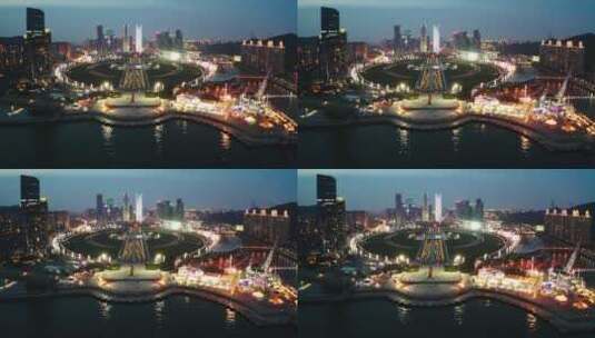 大连星海广场城市夜景繁华航拍高清在线视频素材下载