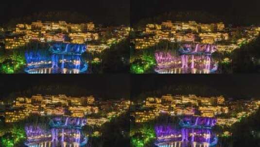 4K实拍湖南湘西芙蓉镇瀑布夜景延时摄影高清在线视频素材下载