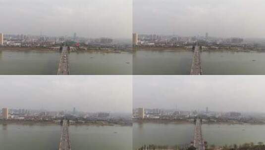航拍湖南湘江湘潭大桥高清在线视频素材下载