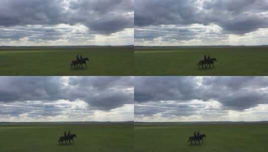 内蒙古锡林浩特草原骑马航拍709高清在线视频素材下载