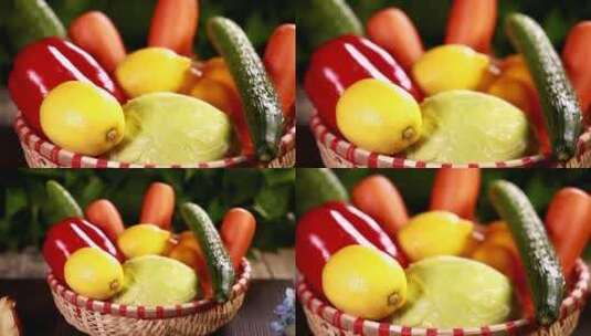 【镜头合集】一篮健康蔬菜水果维生素高清在线视频素材下载