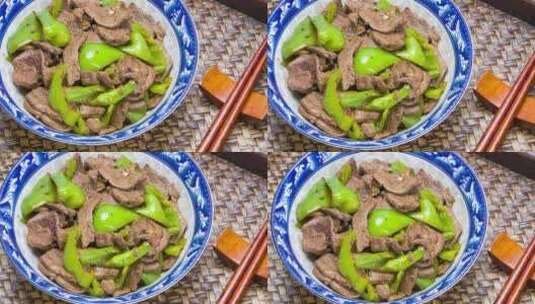 青椒炒猪肝家常菜品4k视频平移镜头高清在线视频素材下载