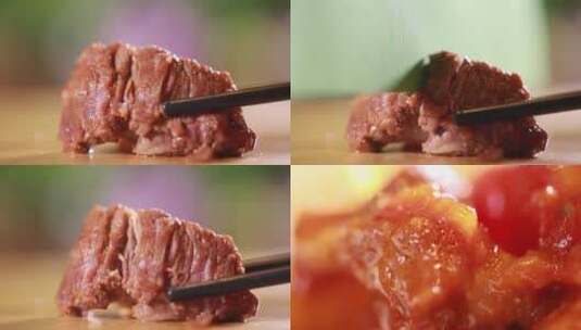 【镜头合集】展示牛肉软烂肉质高清在线视频素材下载