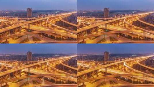 南京双桥门立交桥入夜延时摄影视频高清在线视频素材下载
