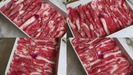 火锅店里的菜品羊肉卷高清在线视频素材下载