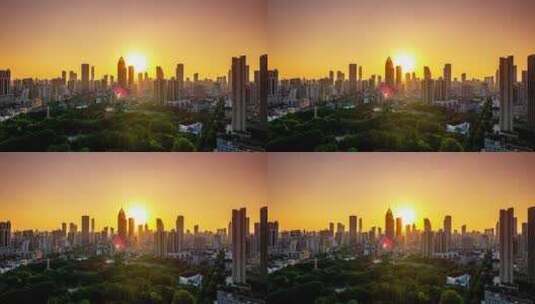 武汉城市建筑高楼大厦公园黄昏日落延时高清在线视频素材下载