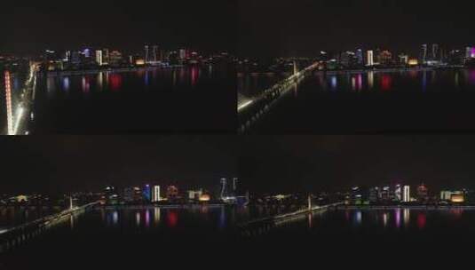 杭州夜景高清大桥航拍高清在线视频素材下载