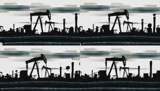 油井污染工厂货物集装箱码头能源剪影动画高清在线视频素材下载