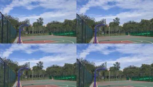 清晨公园里的篮球场高清在线视频素材下载