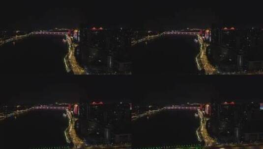 航拍湖北襄阳汉江两岸夜景灯光高清在线视频素材下载