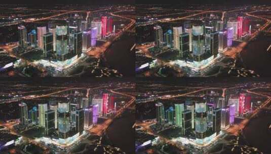 义乌CBD城市夜景航拍高清在线视频素材下载