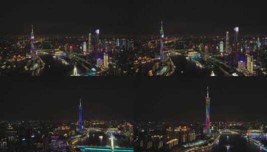 1080航拍广州地标城市群夜景2高清在线视频素材下载