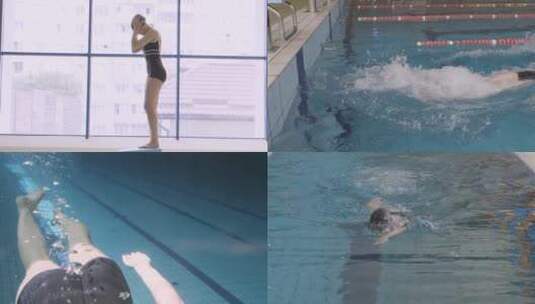 在游泳池里游泳的女人高清在线视频素材下载